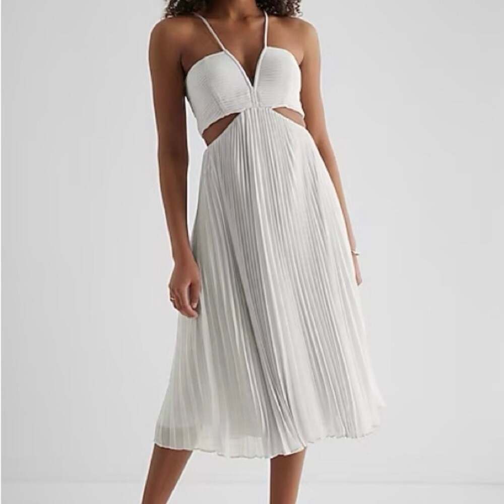 Express VNeck Pleated Cutout Midi Dress